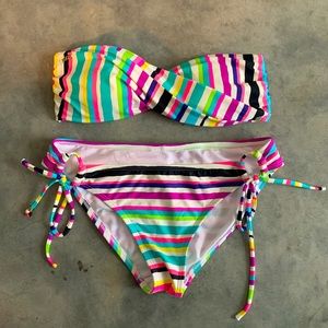 Multi-color stripped Roxy two piece bikini